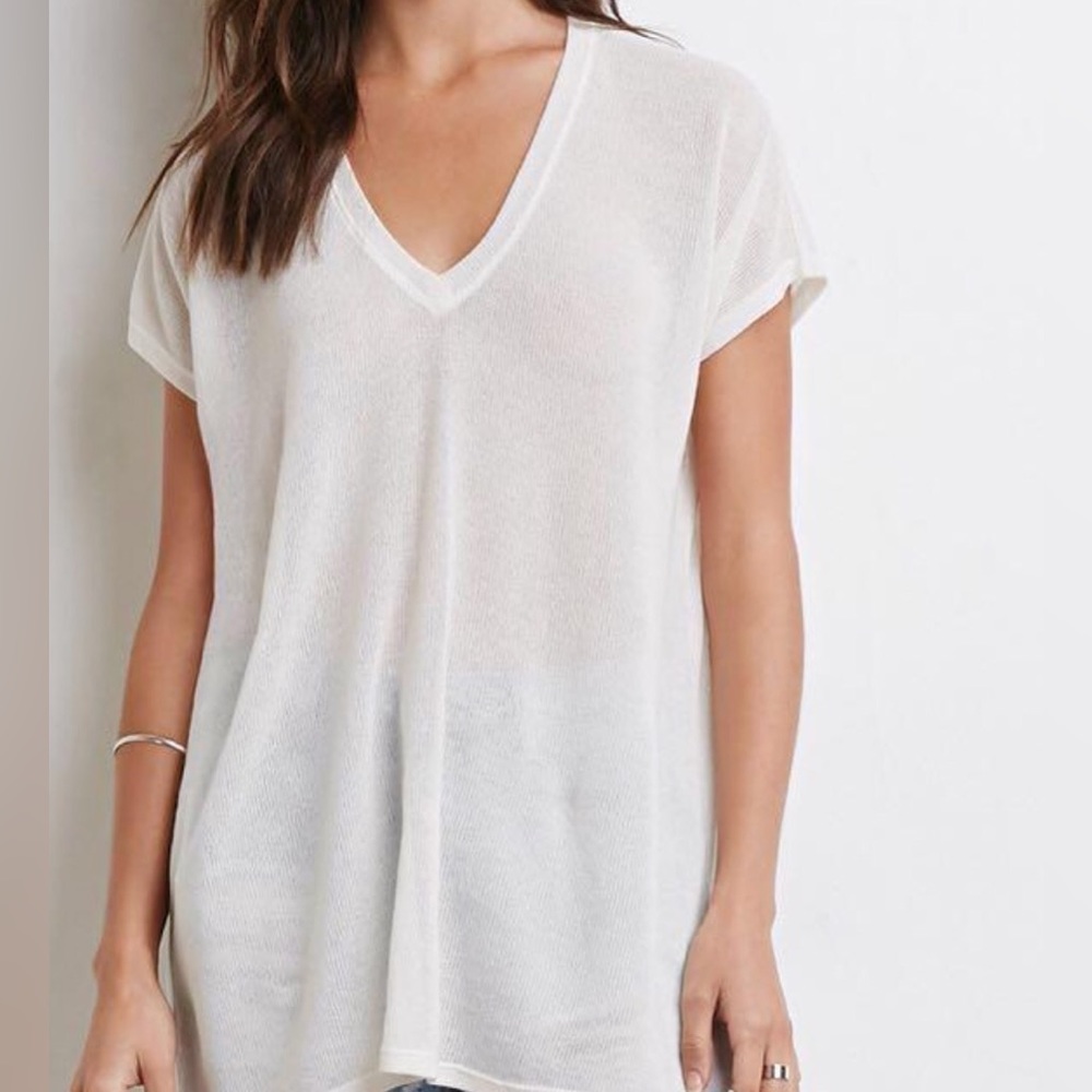 🟢 forever 21 white t shirt work blouse